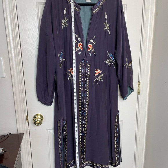 Soft Surroundings silk and embroidered kimono robe plum and tea | L - Picture 14 of 14